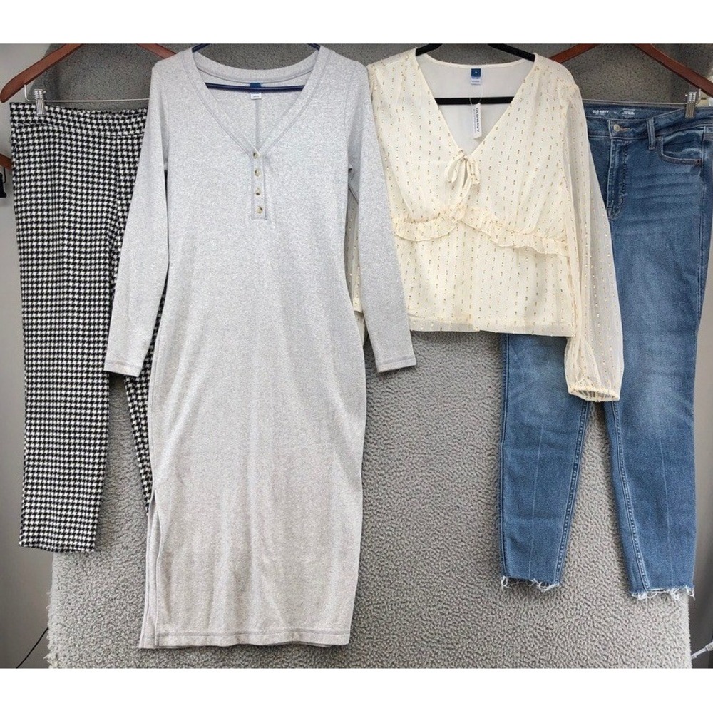 Old Navy Clothing Bundle Womens Medium 10 Gray White Blue Houndstooth 4pc Lot